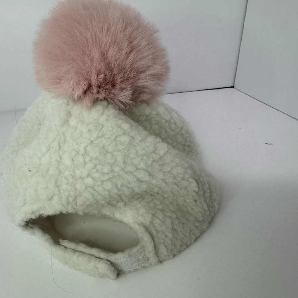 Cream and Pink Pom-Pom Hat - Picture 2 of 6